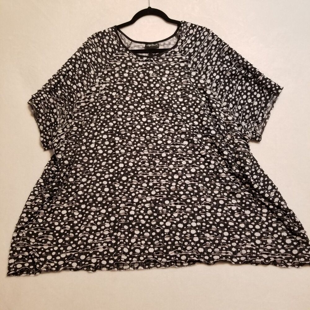 Maggie Barnes 5X Top Black Polka Dot Tiered Ruffled Whimsigoth Bohemian Office